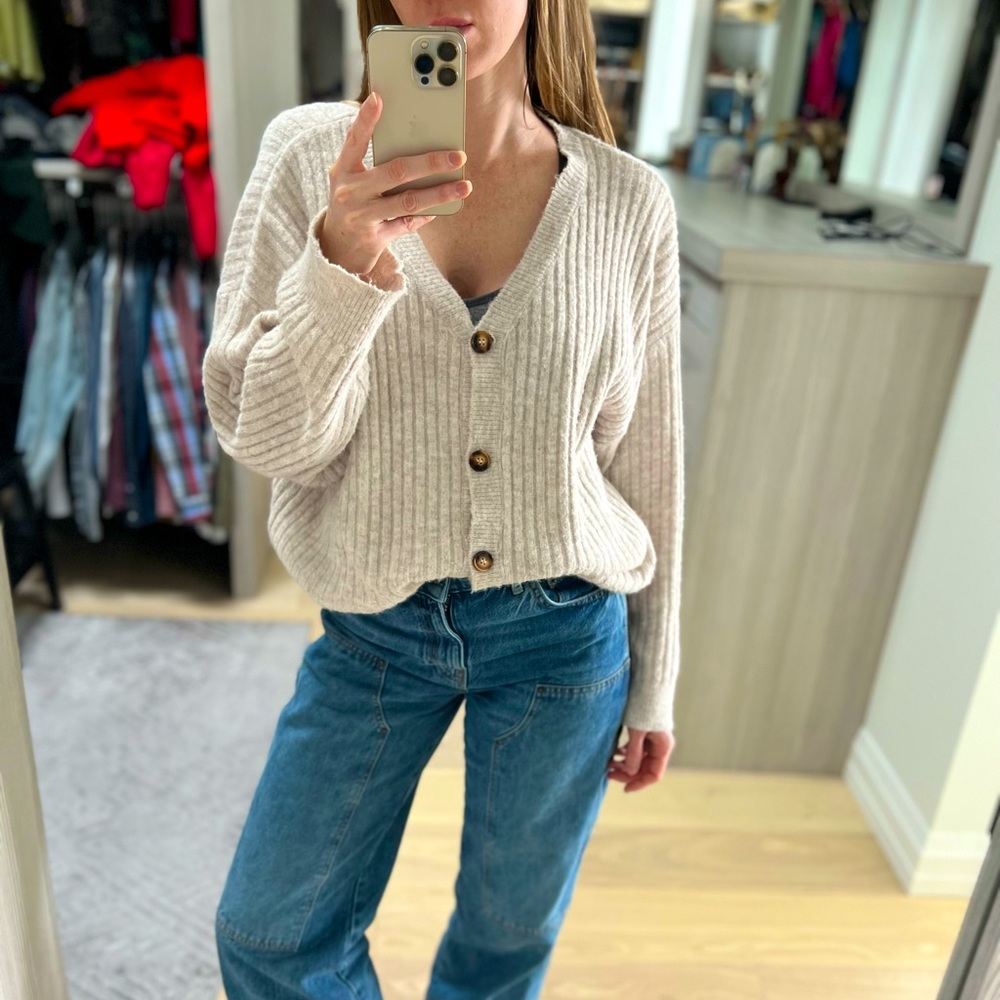 Light beige soft oversized cardigan with buttons